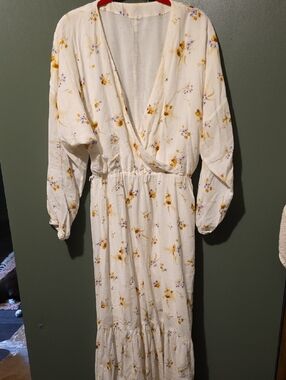 H&M Cream Maxi Dress with Yellow and Lavender Floral Print